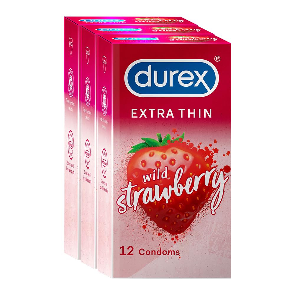 Bazarwala Durex Extra Thin Wild Strawberry Flavoured Condoms Combo 3 Pack - 30 Pcs